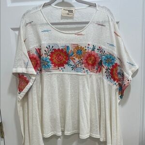 Savanna Jane Cream Top with Red and Blue Embroidery